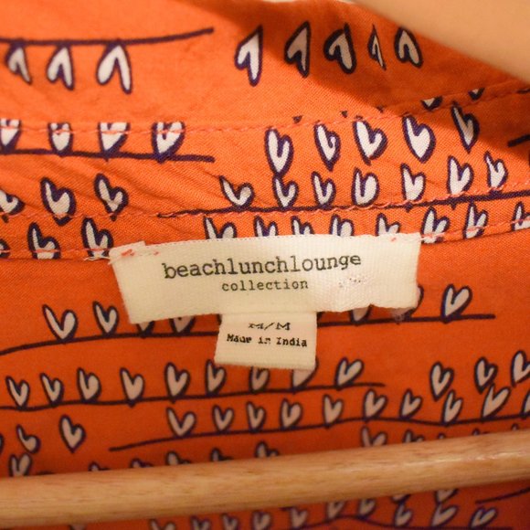 Beach Lunch Lounge Orange Hearts Button Shirt - Picture 7 of 7